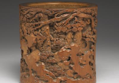 图片[2]-Carved bamboo brush pot with lady imagery, Ming dynasty (1368-1644)-China Archive